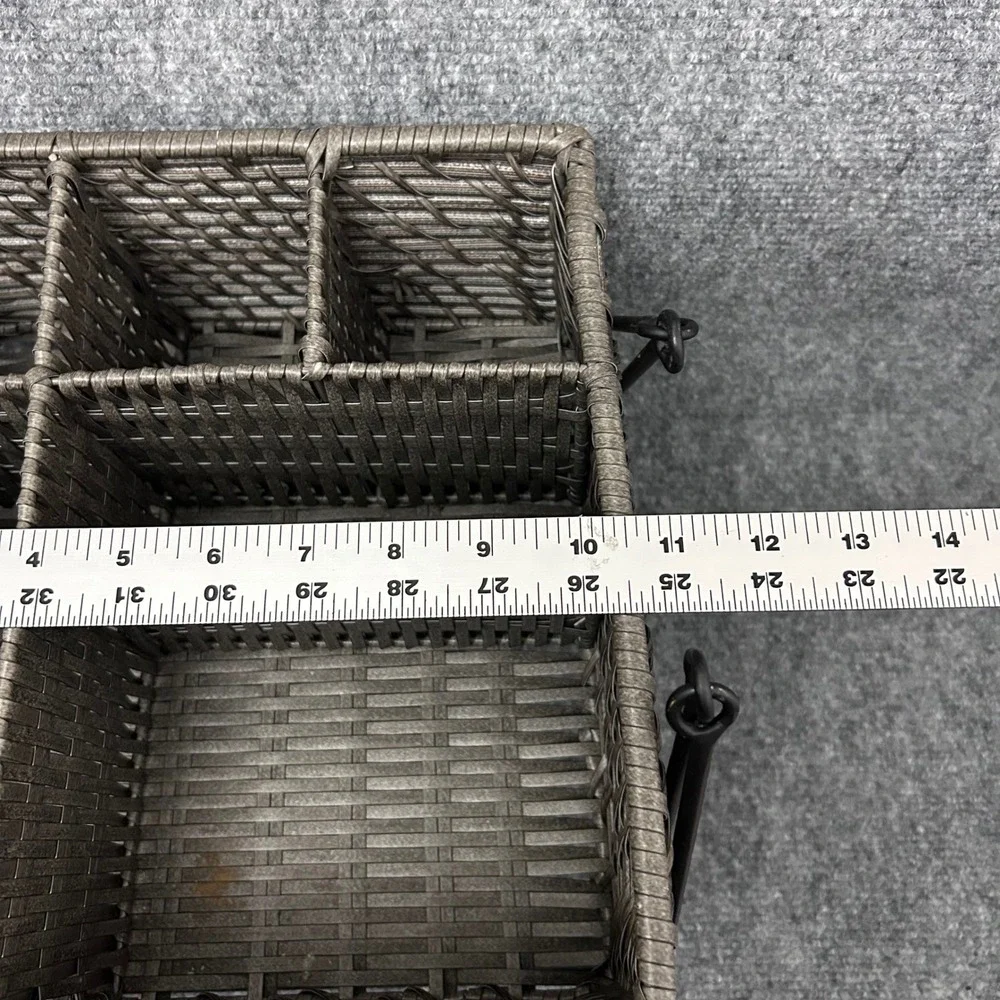 Woven Flatware Caddy 5 Compartment Silverware Organizer Gray Wicker Metal Handle